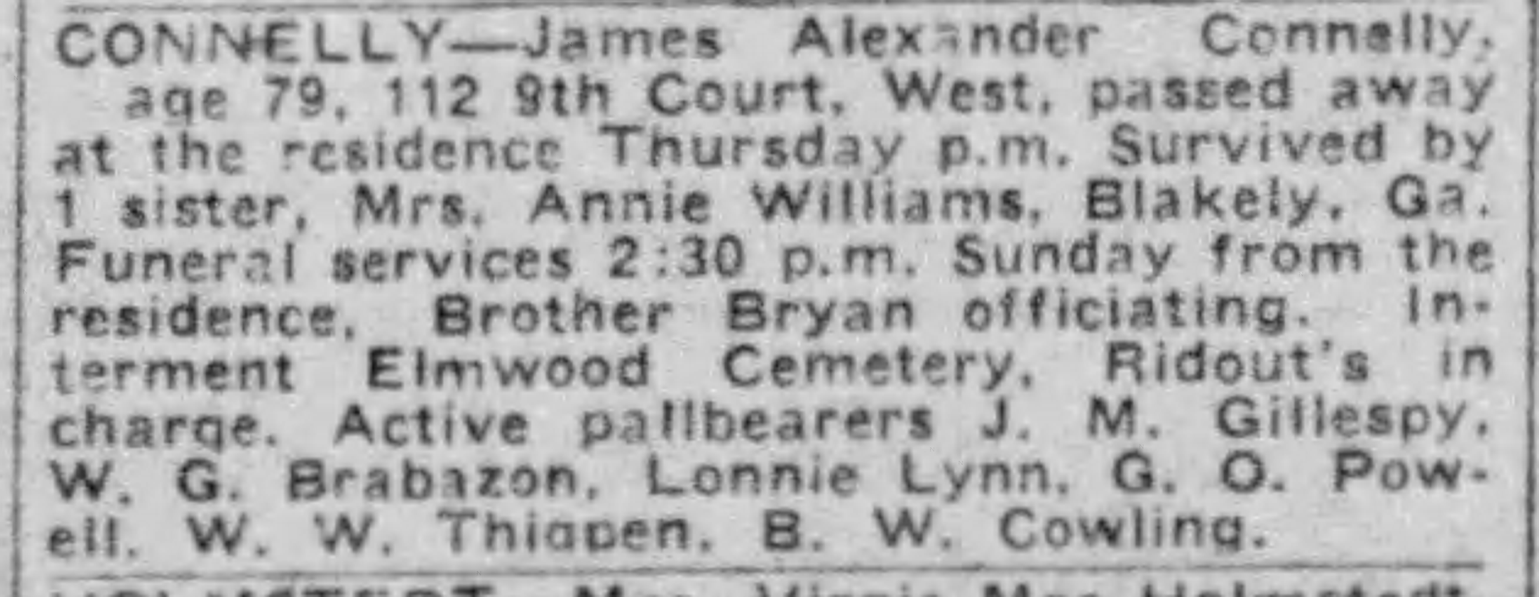 James Alexander Connelly obituary